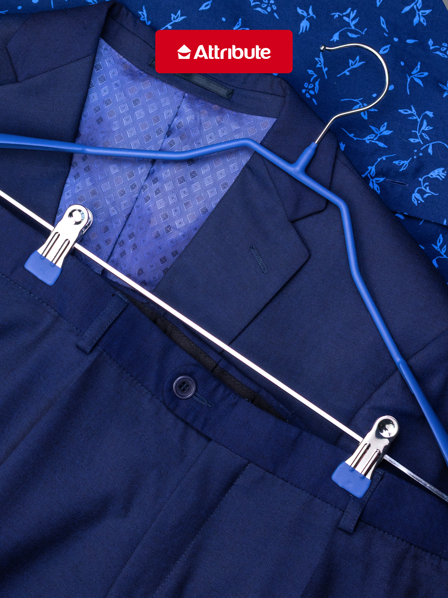 Вешалка ATTRIBUTE "NEO MATTE BLUE" для костюмов с зажимами, 45 см — фото 1