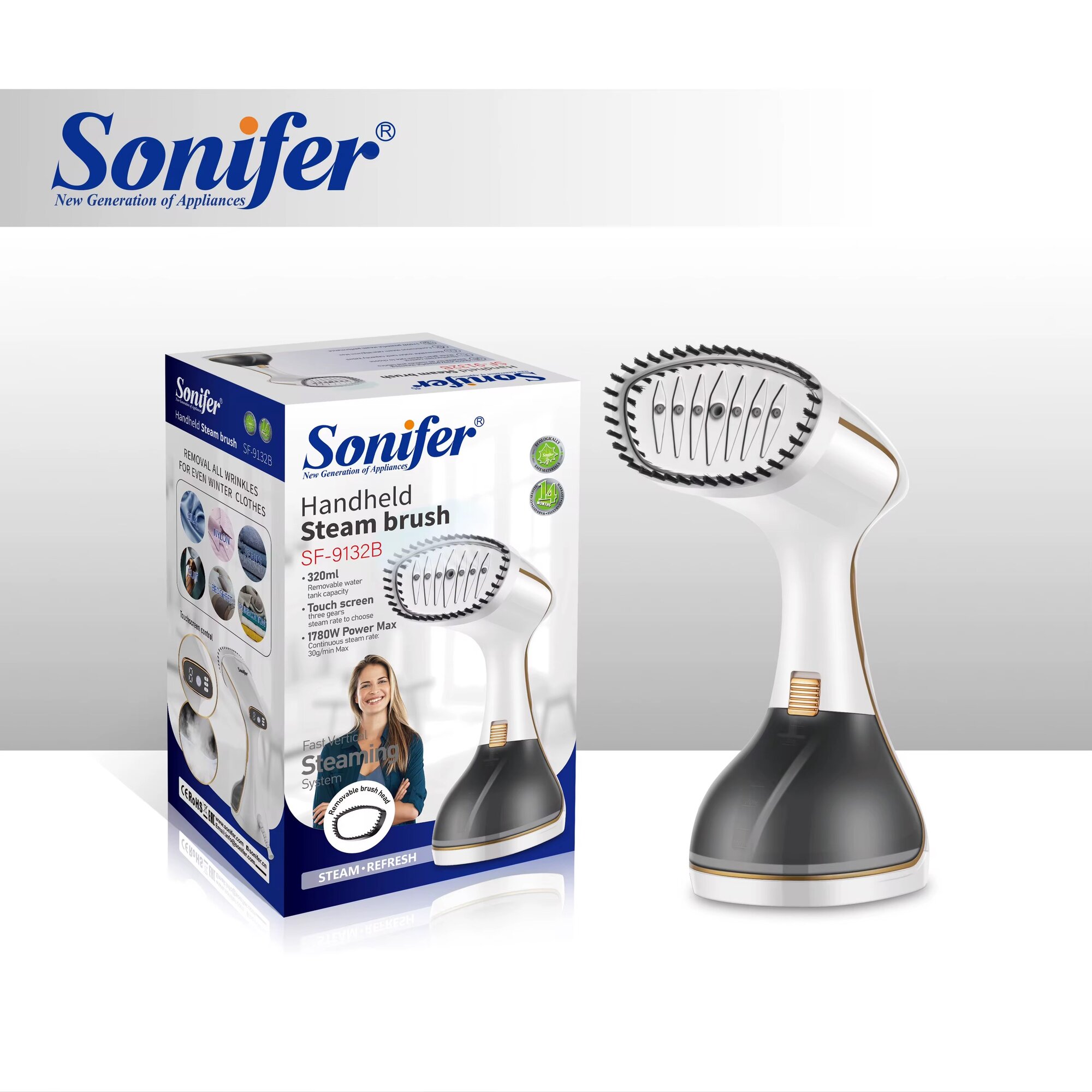 Ручной отпариватель для одежды "Sonifer" SF-9132, 1780 Вт, черный/белый — фото 1