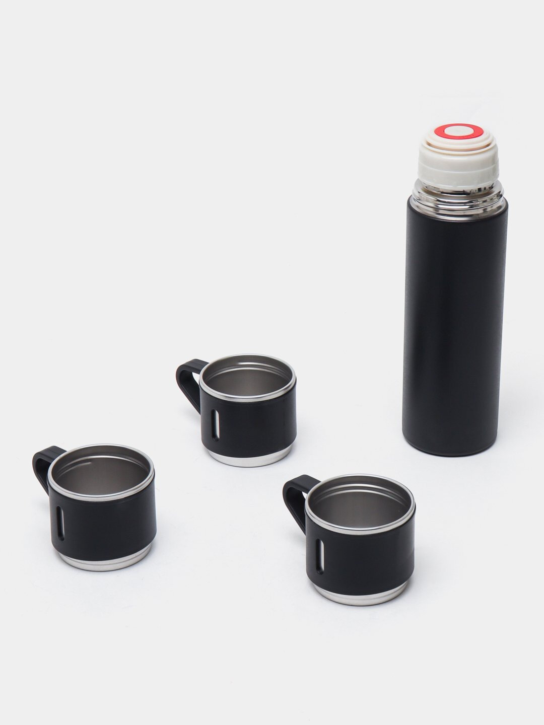 Термос, 3 стакана и подарочный набор, 500 мл - Черный — фото 1