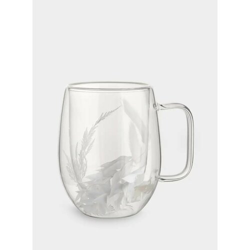 Кружка 330 мл стекло Б с сухоцветами внутри Белые цветы Wind-mystery 1806₽