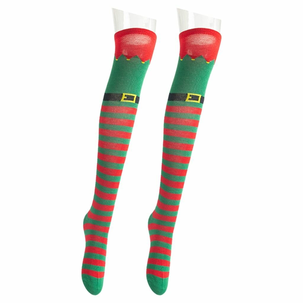 Фестивальные рождественские сапоги эльфа, полосатые чулки до бедра для женщин, праздничный карнавальный костюм, гольфы выше колена