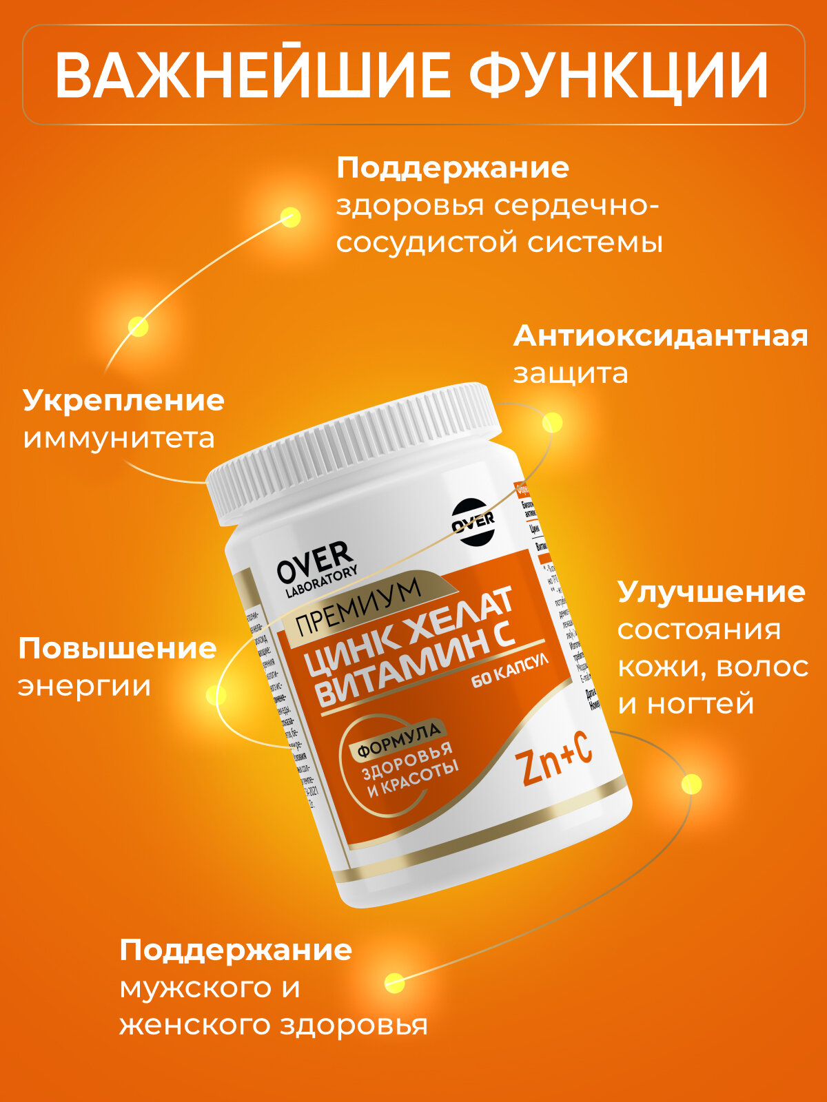 Цинк витамин с, витамины для иммунитета, красоты, энергии, 60 капсул — фото 1