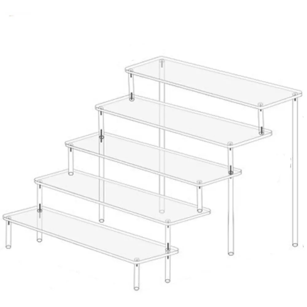 Прозрачный акриловый стеллаж 40x8см, 5 ярусов