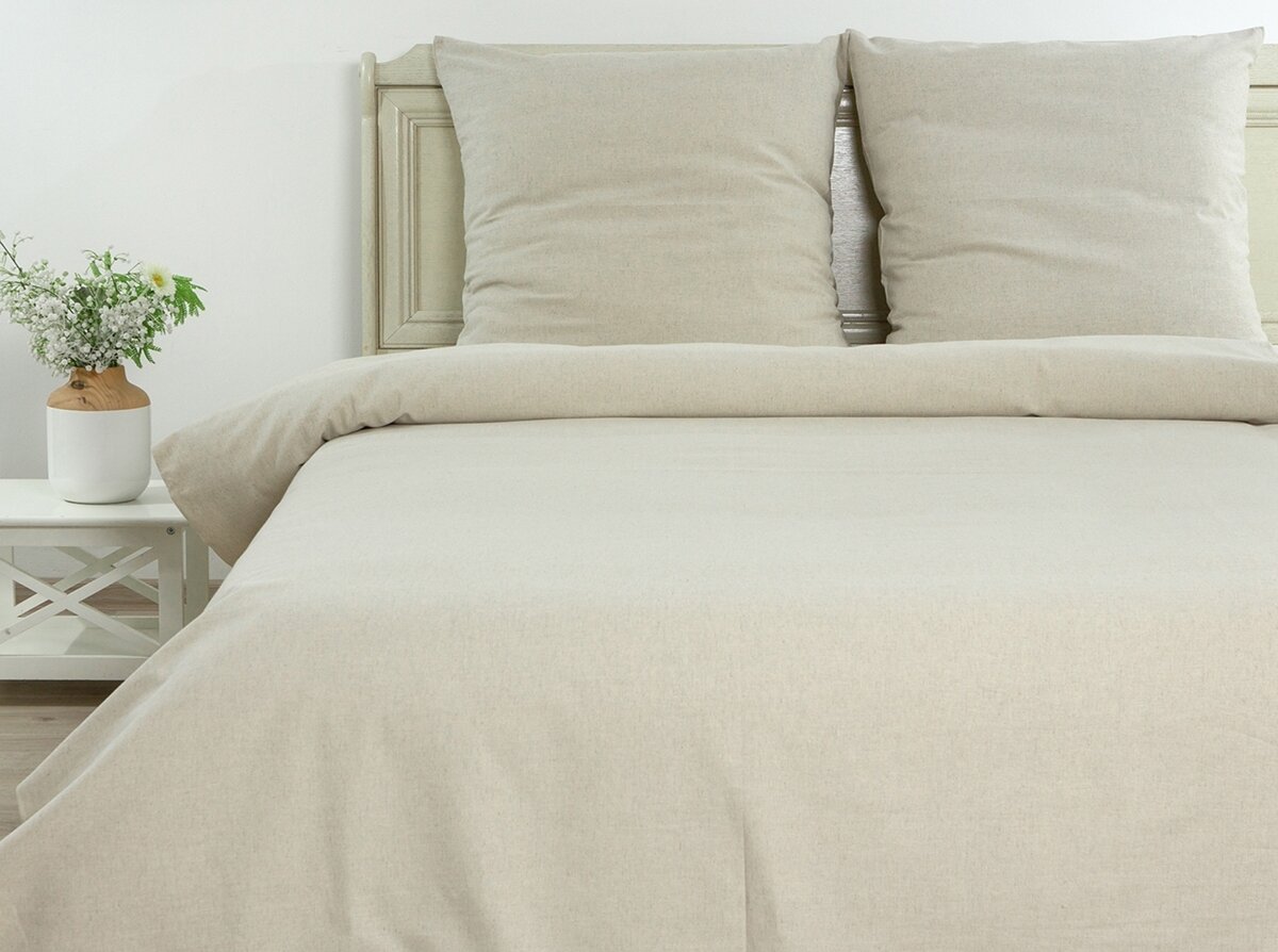 Комплект постельного белья из льна и хлопка однотонный, повышенной прочности