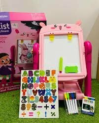 Доска для рисование розовая полный комплект магнитные буквы фломастер мел — фото 1