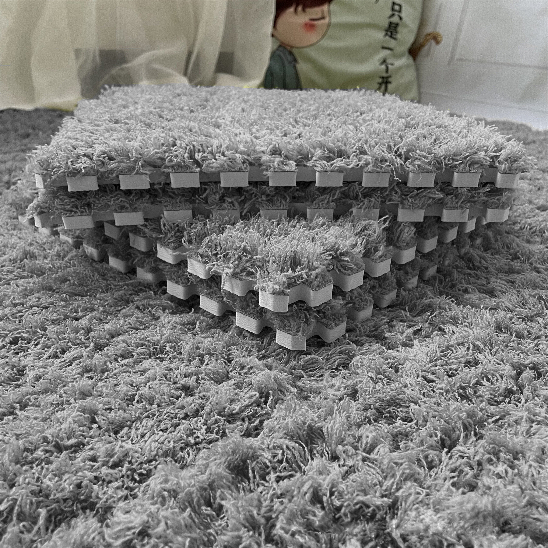 Мягкий коврик-пазл с ворсом серый — фото 1