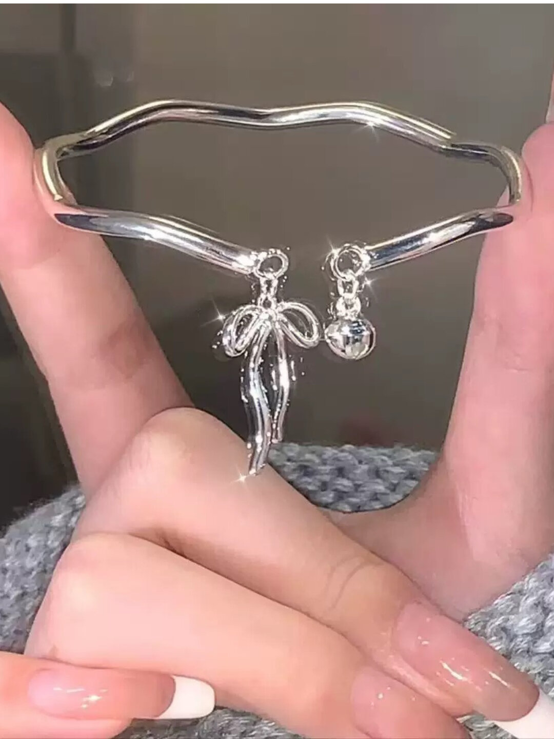 Браслет-бэнгл, металл, размер one size, white — фото 1