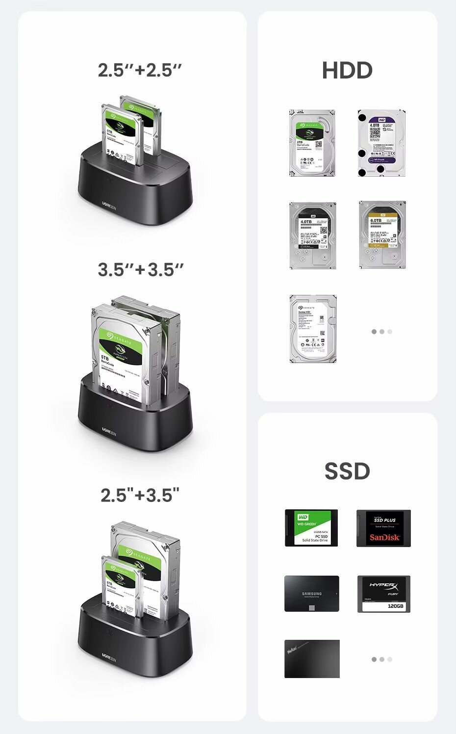 Док-станция UGREEN CM198 для HDD/SSD 2.5/3.5 форматов c USB 3.0 — фото 1