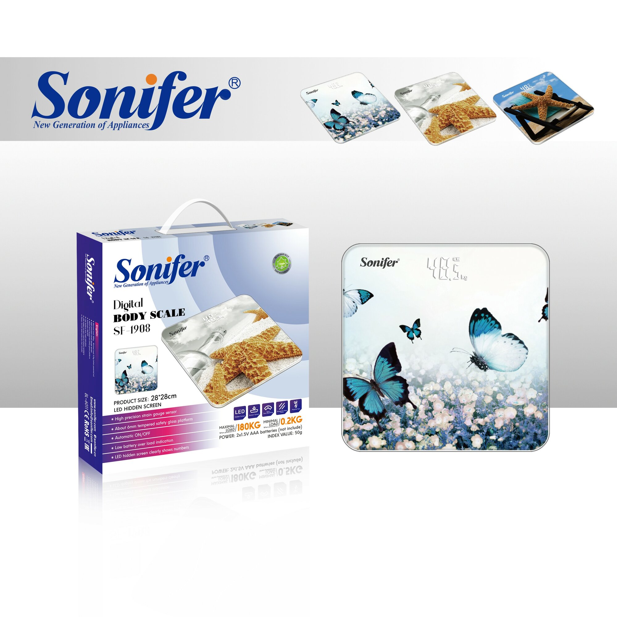 Электронные напольные весы бытовые SONIFER SF‑1908 с цифровым LCD‑дисплеем, максимальной нагрузкой до 180 кг — фото 1