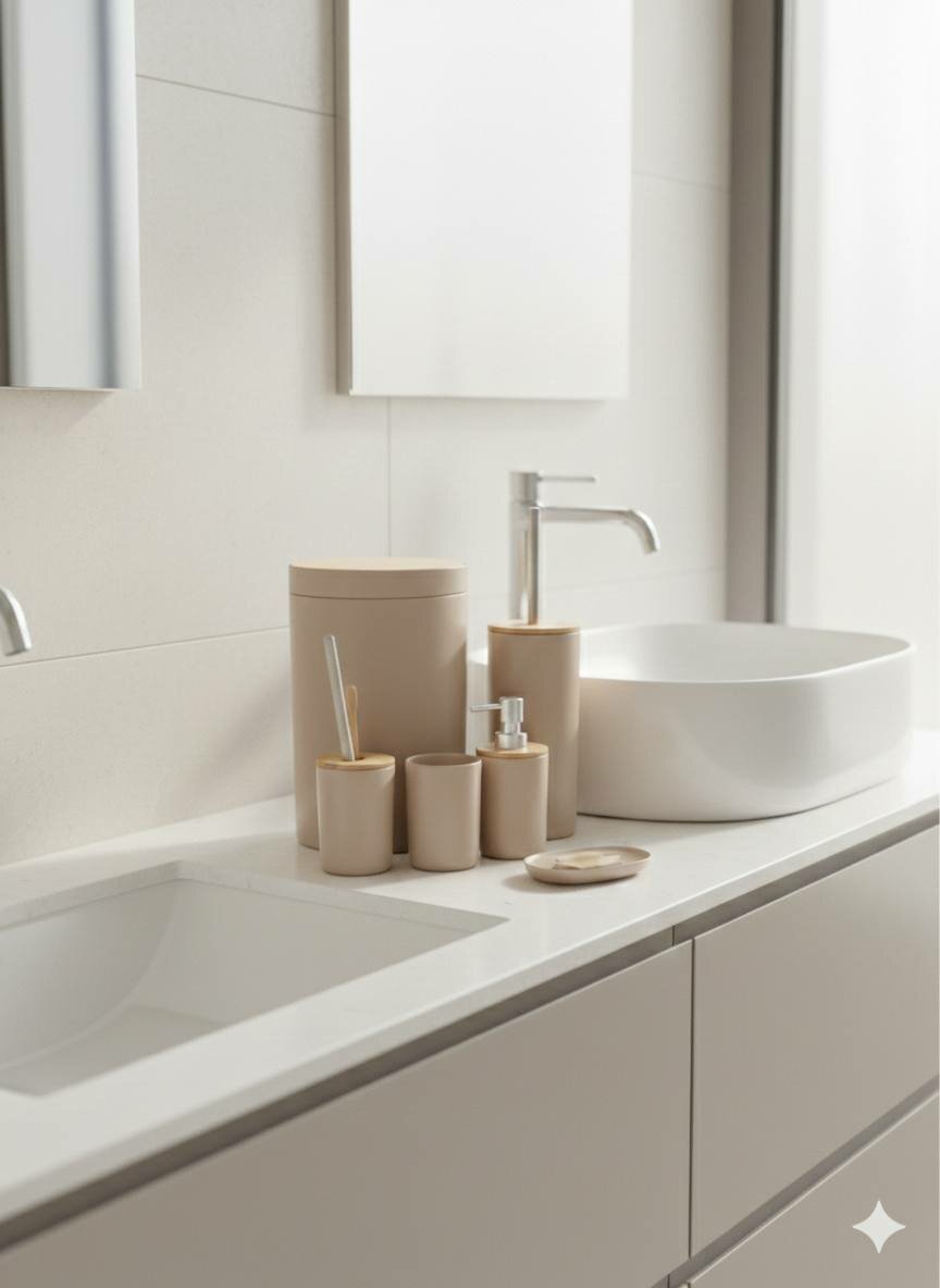 Набор аксессуаров для ванной комнаты из 6 предметов — стильное и практичное решение для современного интерьера.