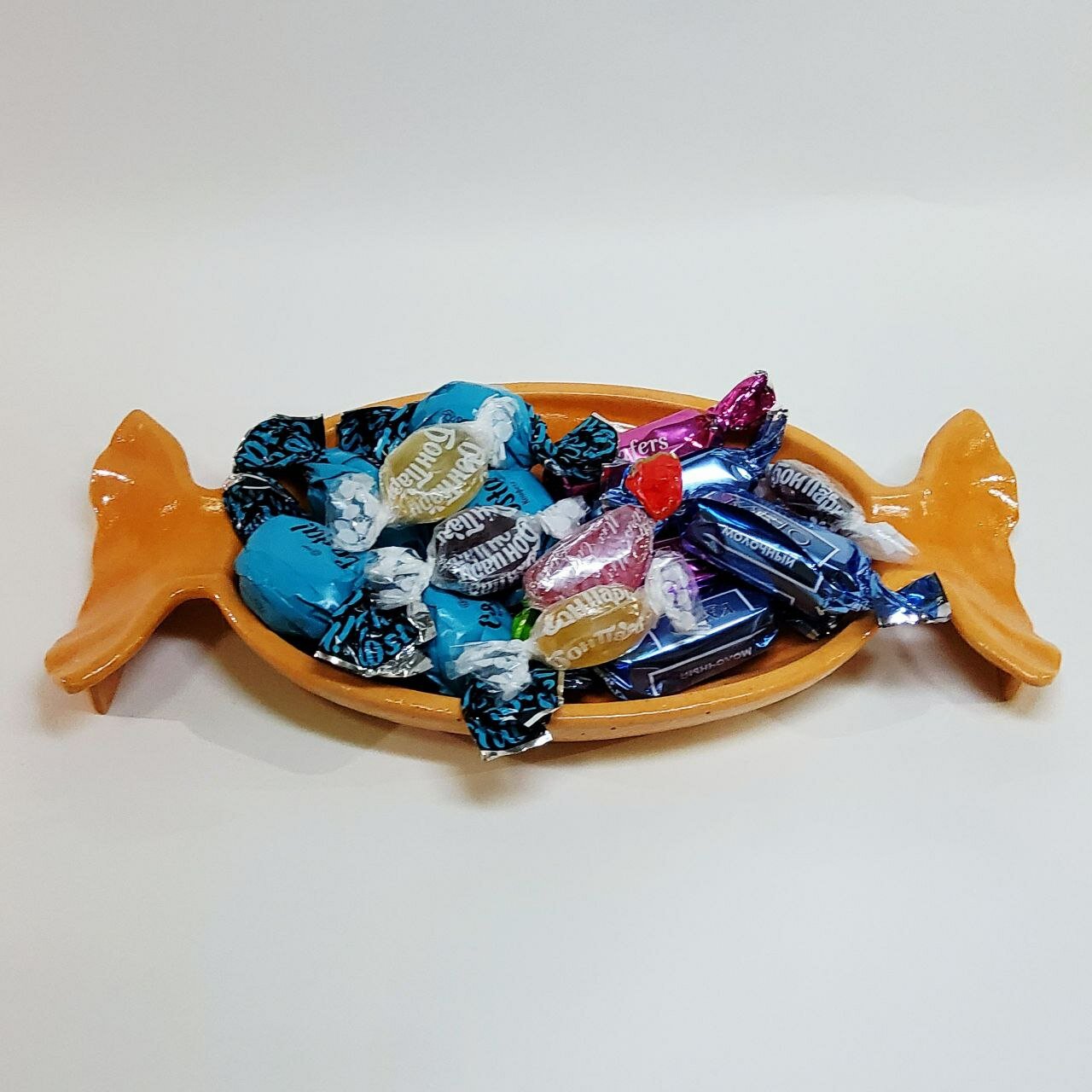 Конфетница, для сладостей, ручная работа, оранжевая, длина 23см — фото 1