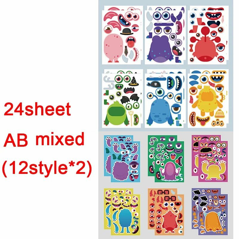 Детские наклейки-пазлы "Монстры", 24 sheets AB Mixed