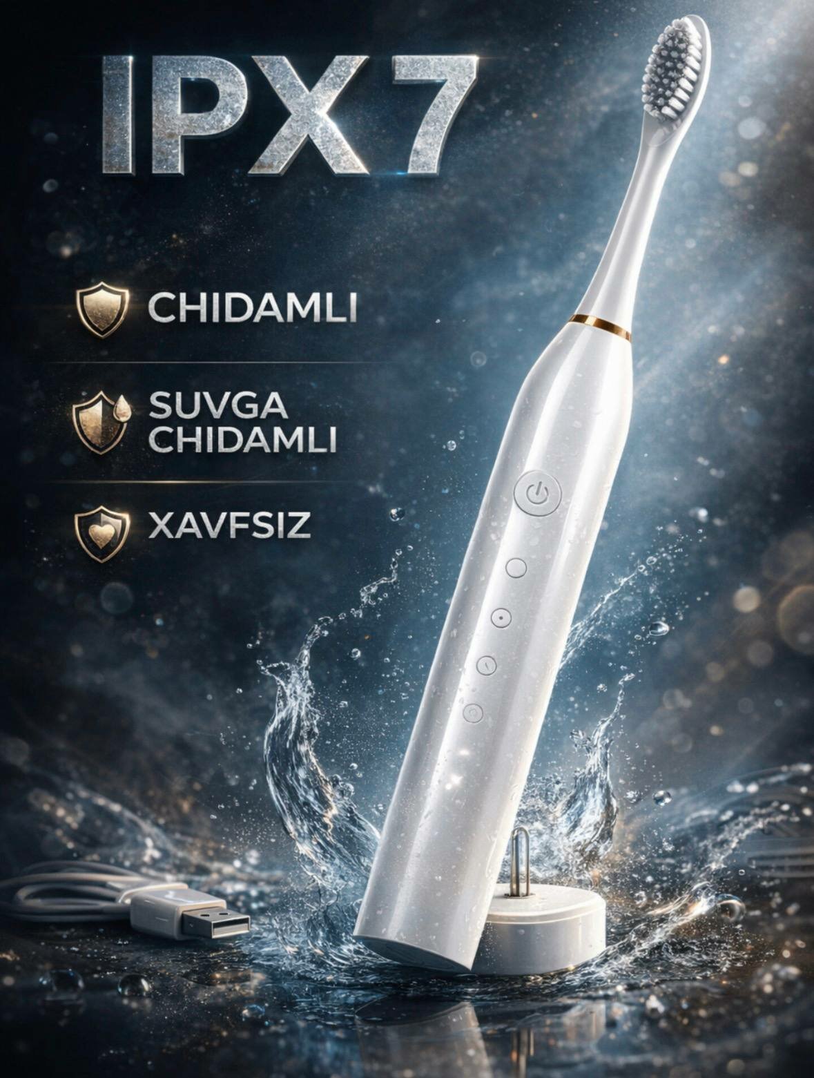 Электрическая зубная щетка для взрослых и подростков, с возвратно-вращательной технологией, 4 запасные щетки