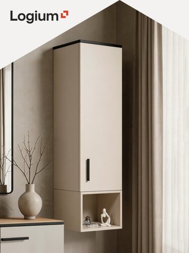 Изображение товара Шкаф пенал навесной с полками, Оливия 16.326, Кашемир, Черный