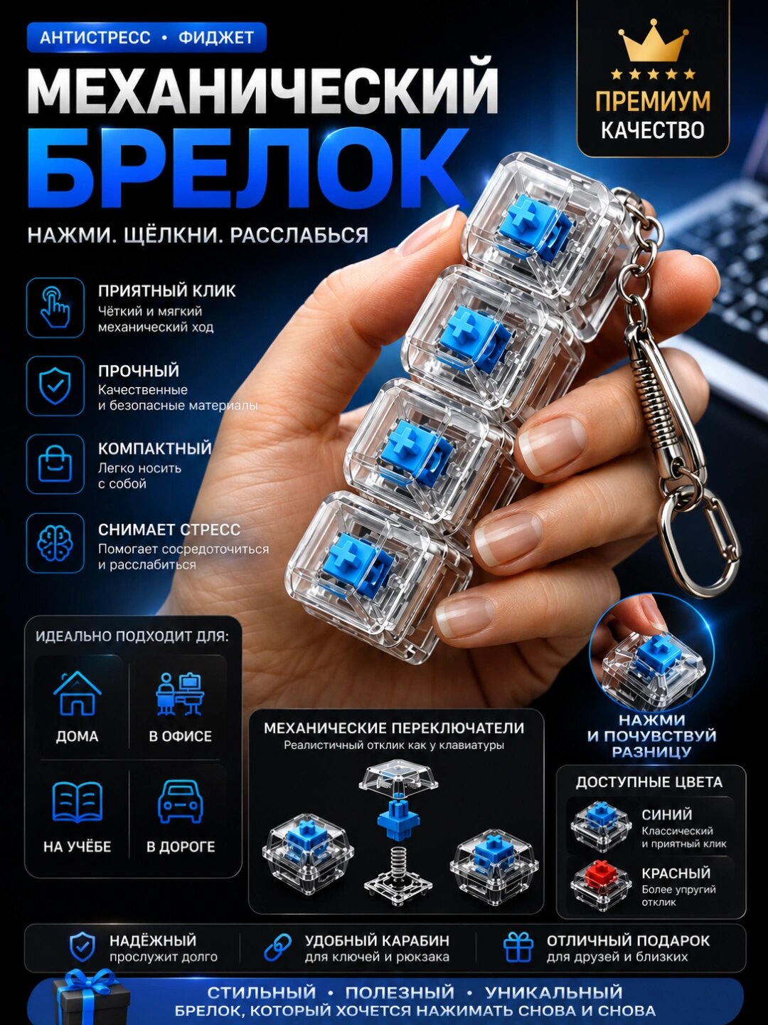 Антистресс, брелок для ключей, гаджет для концентрации внимания