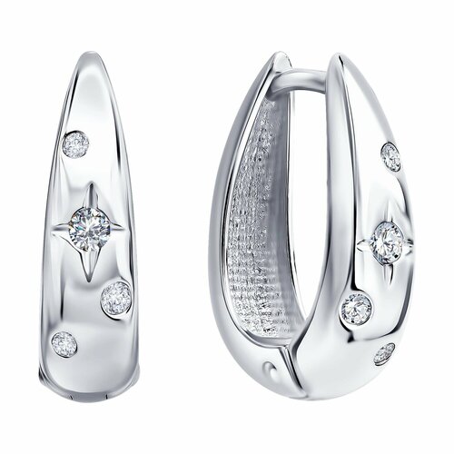 фото Серьги diamant online, серебро, 925 проба, родирование, фианит, длина 1.9 см, , прозрачный