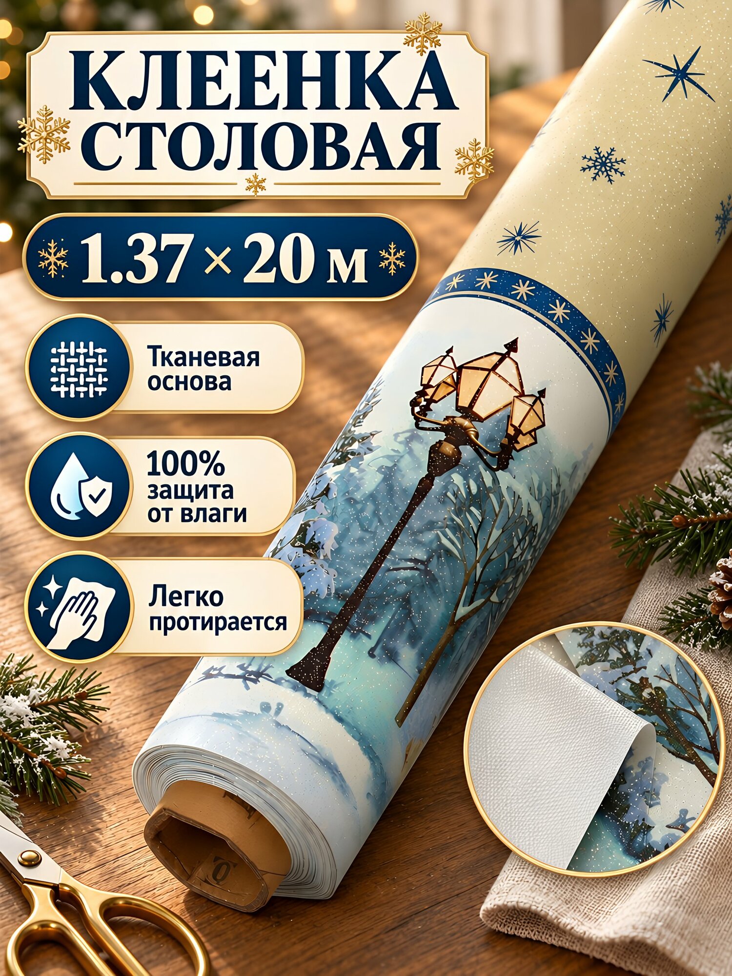Клеенка Лионель 1,37х20 м, ПВХ на тканевой основе, бежевая с рисунком, рулон 7058A