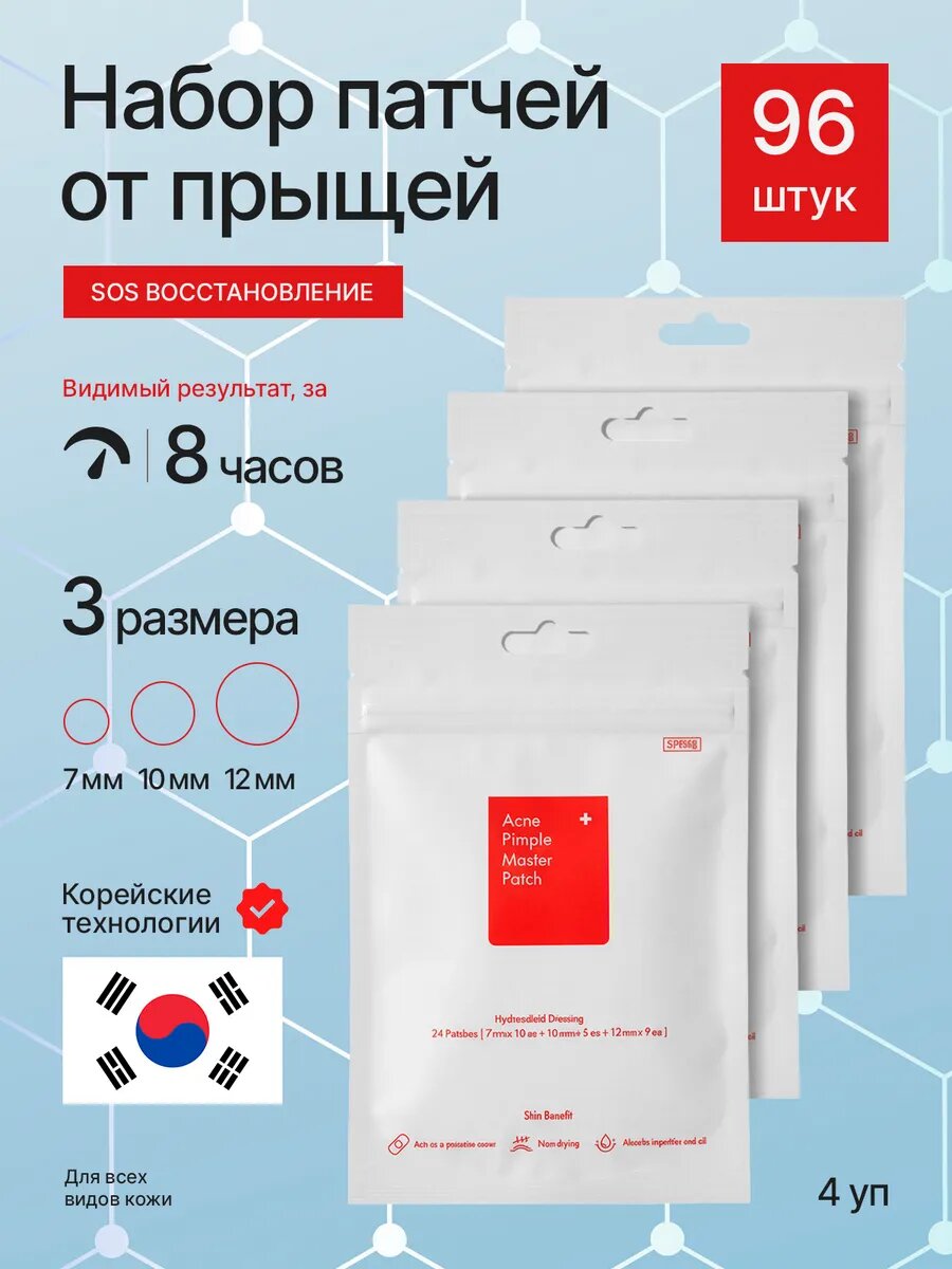 Патчи пластыри от прыщей и акне прозрачные для лица набор