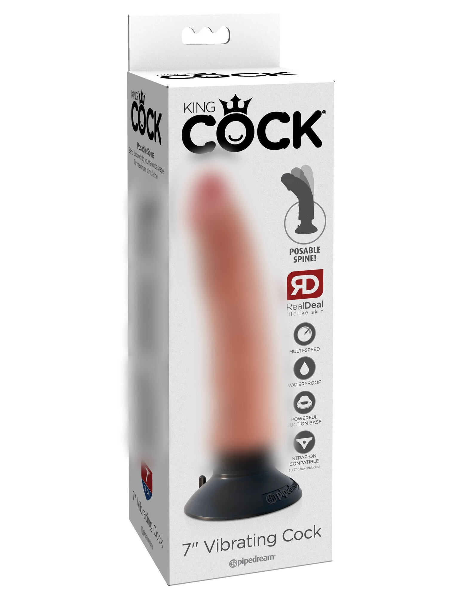 Вибратор реалистичный King Cock, 17.8 см, телесный, ПВХ, водонепроницаемый