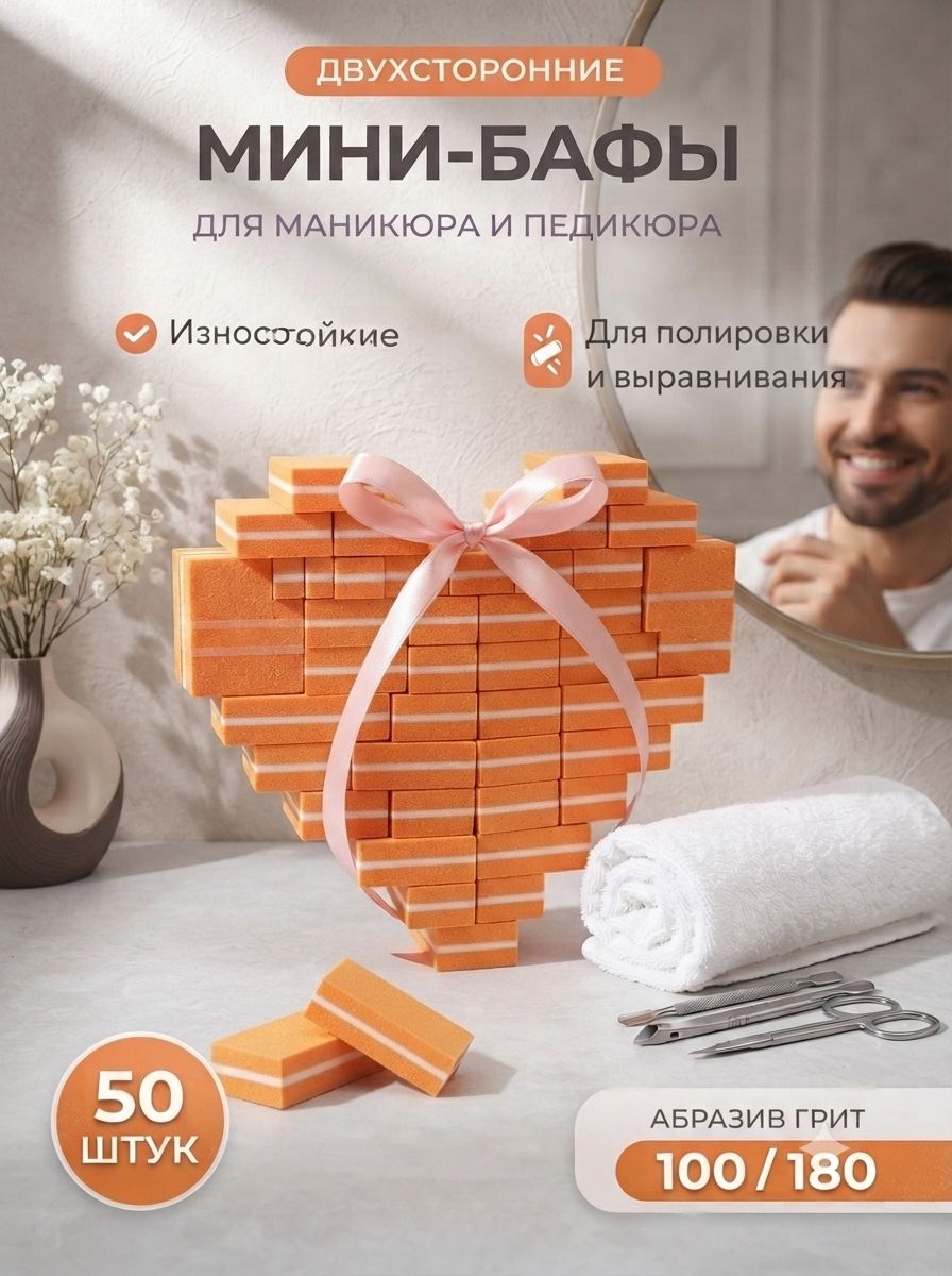 Бафы для маникюра / баф для педикюра / 50 шт - 100/180 грит