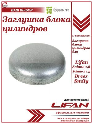 Заглушка блока цилиндров (D 40мм) Lifan Solano 1,6L, Lifan Solano 2 1,5, Smily, Breez / Лифан Солано Солано 2 Смайли Бриз / LF479Q11002114A
