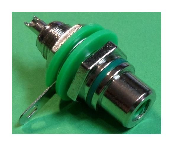 Разъем RCA гнездо на корпус металл зеленый с изолятором