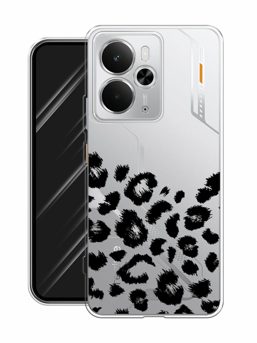 Чехол на Realme 14 5G / Реалми 14 5G с принтом "Окрас леопарда фон черный", прозрачный — фото 1