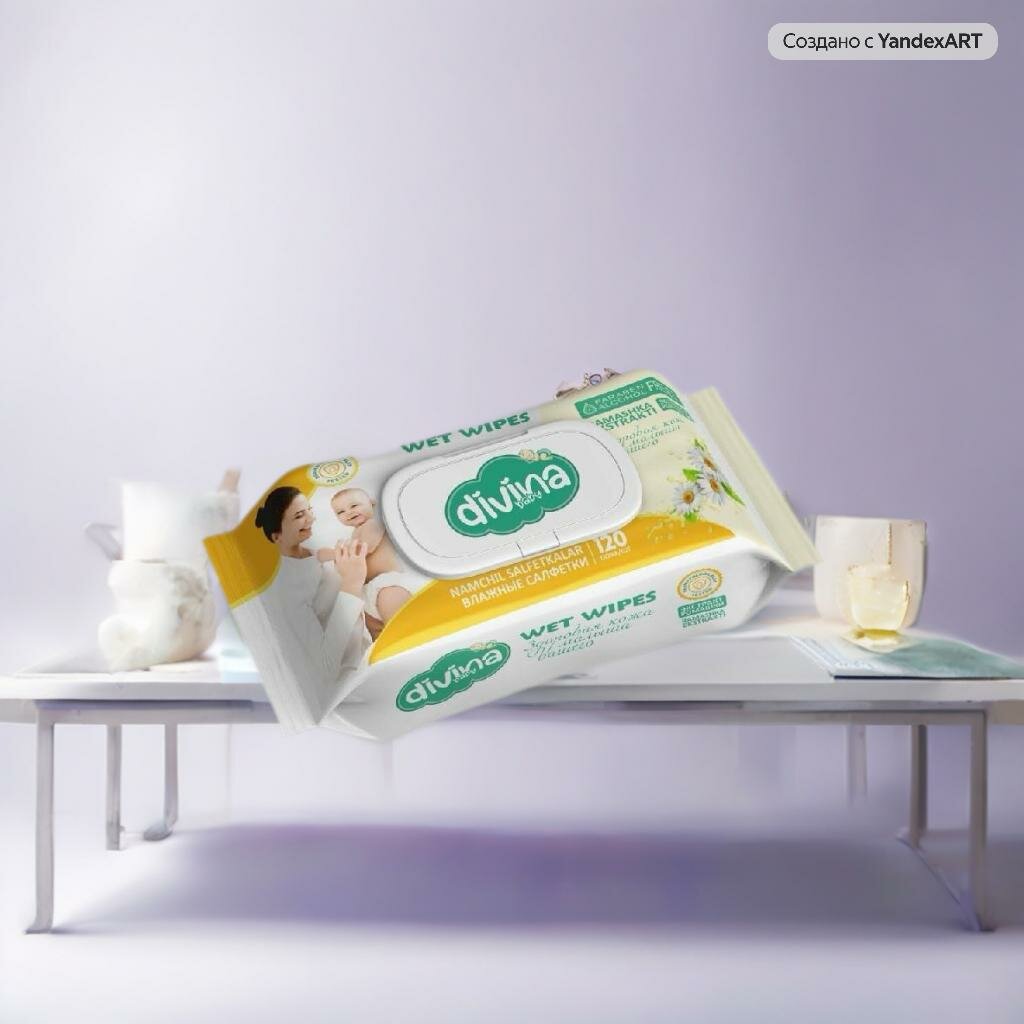 Влажные салфетки Divina, с приятным ароматом, бережное очищение, без спирта, аромат ромашка
