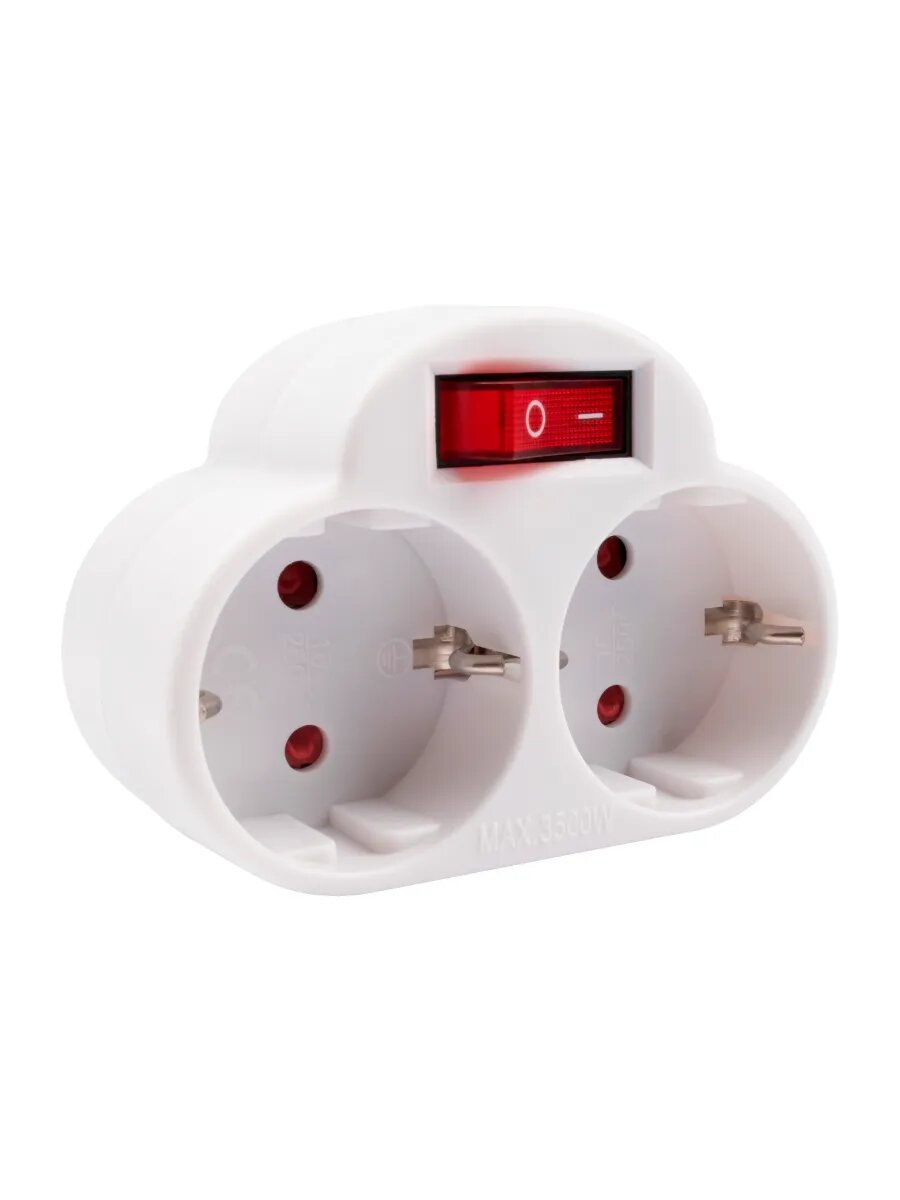 Разветвитель с заземлением и выключателем Jazzway AD-2GS белый .5004788