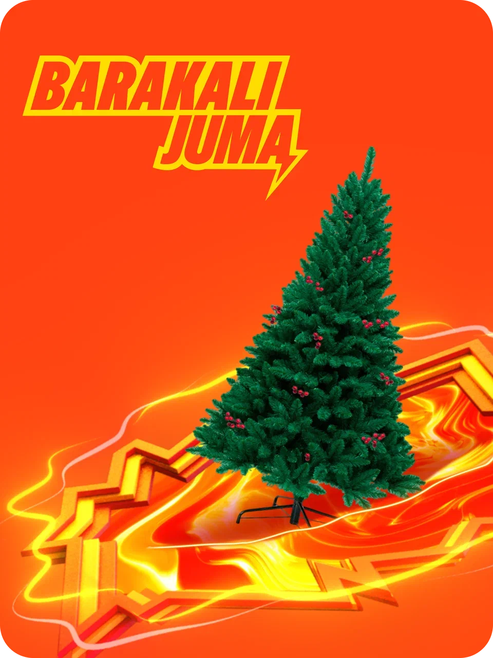 Елка искусственная 180 см с густыми ветками и яркими красными ягодами для стильного новогоднего украшения дома