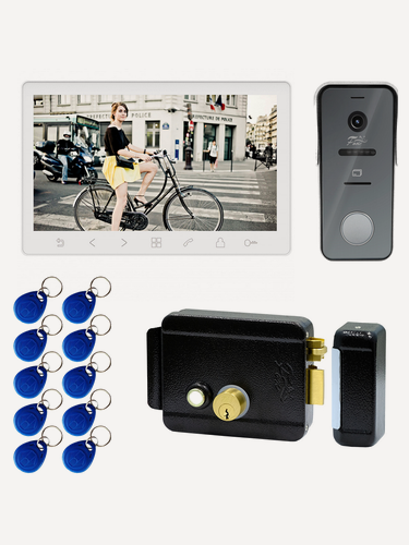 Изображение товара Видеодомофон Tantos Prime HD SE комплект с электромеханическим замком на калитку и электронными ключами (белый)