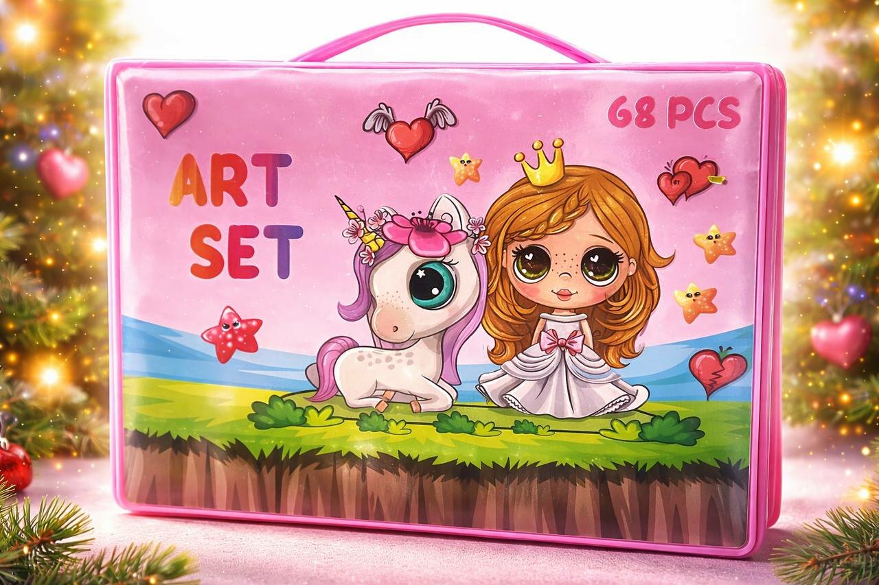 ✨ Детский набор для творчества ART SET (68 предметов), розовый