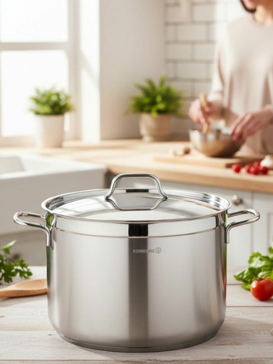 Кастрюля из нержавеющей стали KORKMAZ Alfa с крышкой, 11 л