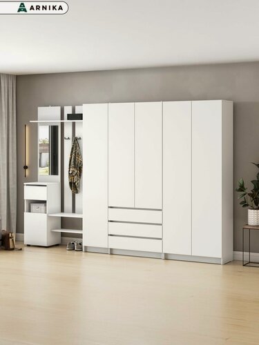 Изображение товара ARNIKA Прихожая мебель в коридор Бали, 300х200х38 см, с зеркалом, белый