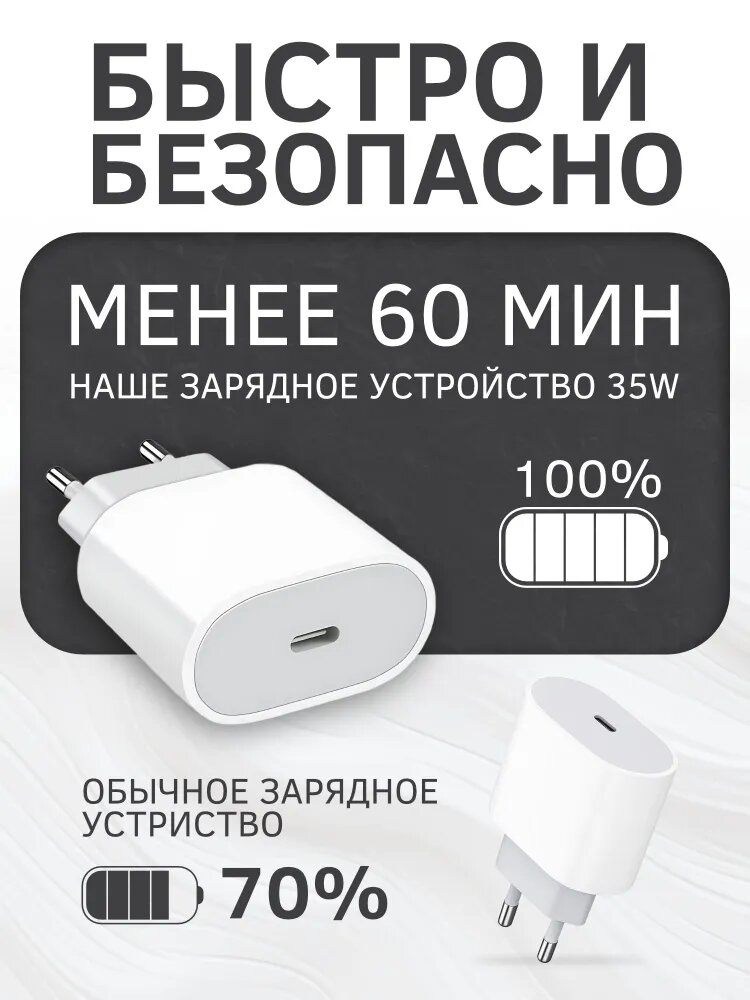Зарядное устройство для IOS, адаптер+ кабель Type-C, Lightning, быстрая зарядка, 20-35 Вт — фото 1