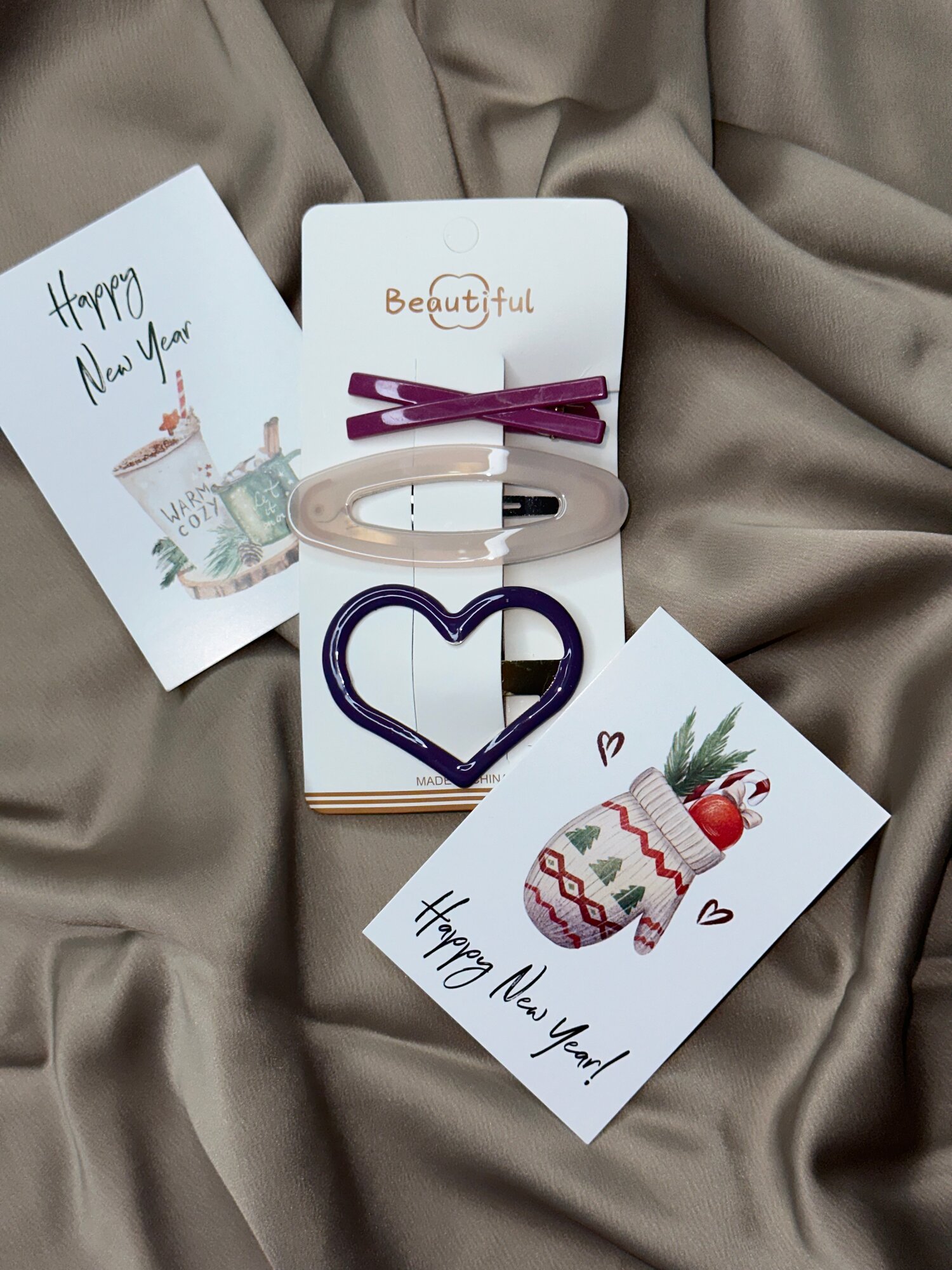 Набор заколок для укладки волос 3в1 "Сердечко", синий, механизм клик-клак