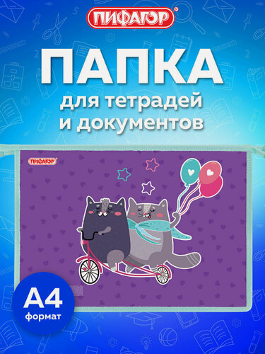 Изображение товара Папка для тетрадей Пифагор А4, 1 отделение, картон/пластик, на молнии, Веселая поездка, 272125