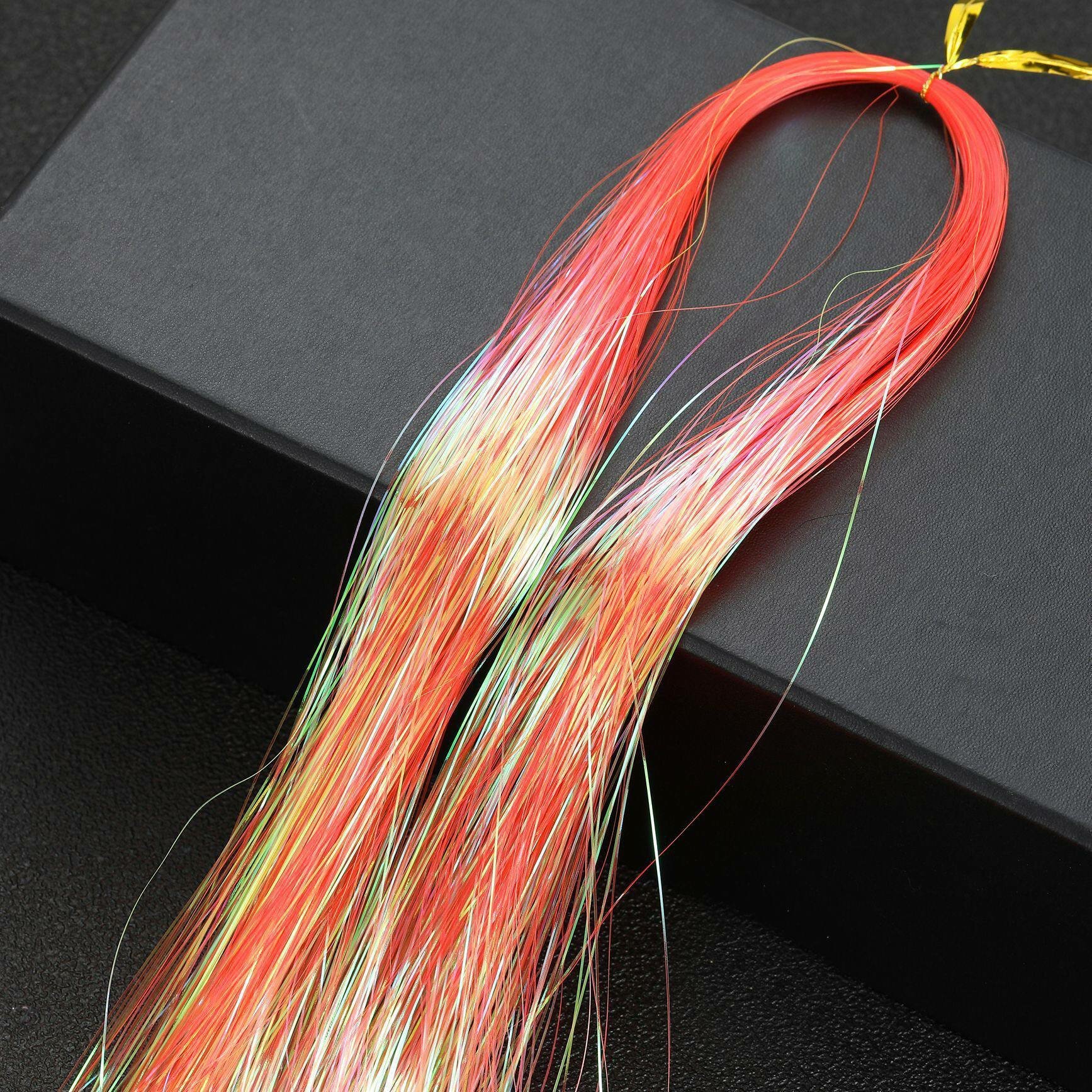 Нити для волос блестящие, голографические пряди для причесок и праздника 90см оранжевый неон