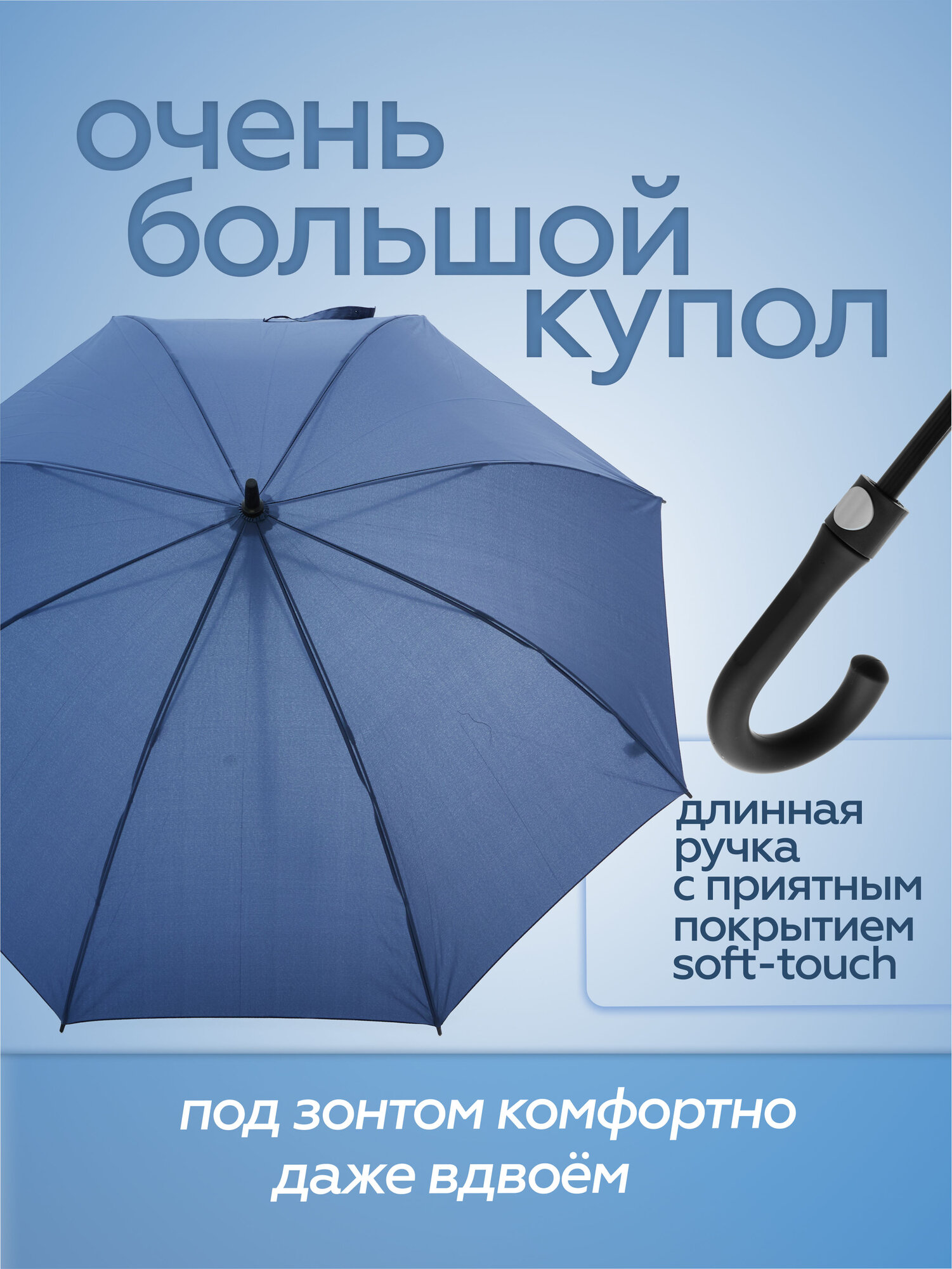 Зонт-трость RAINDROPS, голубой — фото 1