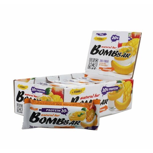 Батончики протеиновые без сахара Bombbar, 20 шт по 60 г, вкус: банан-манго