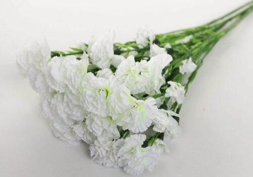 Изображение товара Искусственные цветы для декора пасхи 9 мая 10 веток 150 цветков гвоздика белая 60 см
