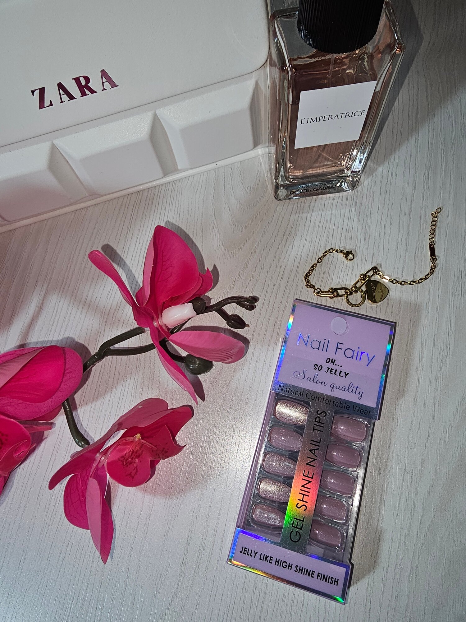 Набор накладных ногтей с блестками, 24 шт, с клеевой пластиной, сиреневый с блестками