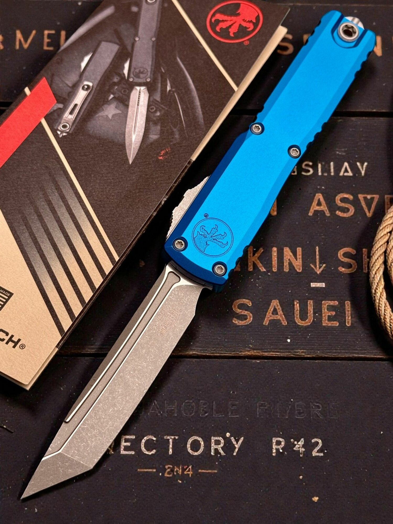 Нож складной MicroTech MCT1123410APBL Ultratech Gen IV, Apocalyptic Blade, Blue Handle