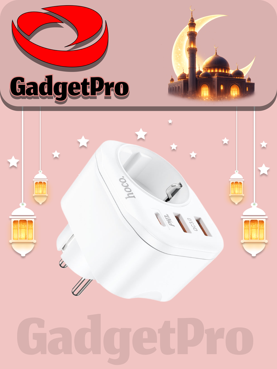 Многофункциональная сетевая розетка-переходник HOCO NS3 4000W с 3 USB портами: быстрая зарядка, надёжный адаптер