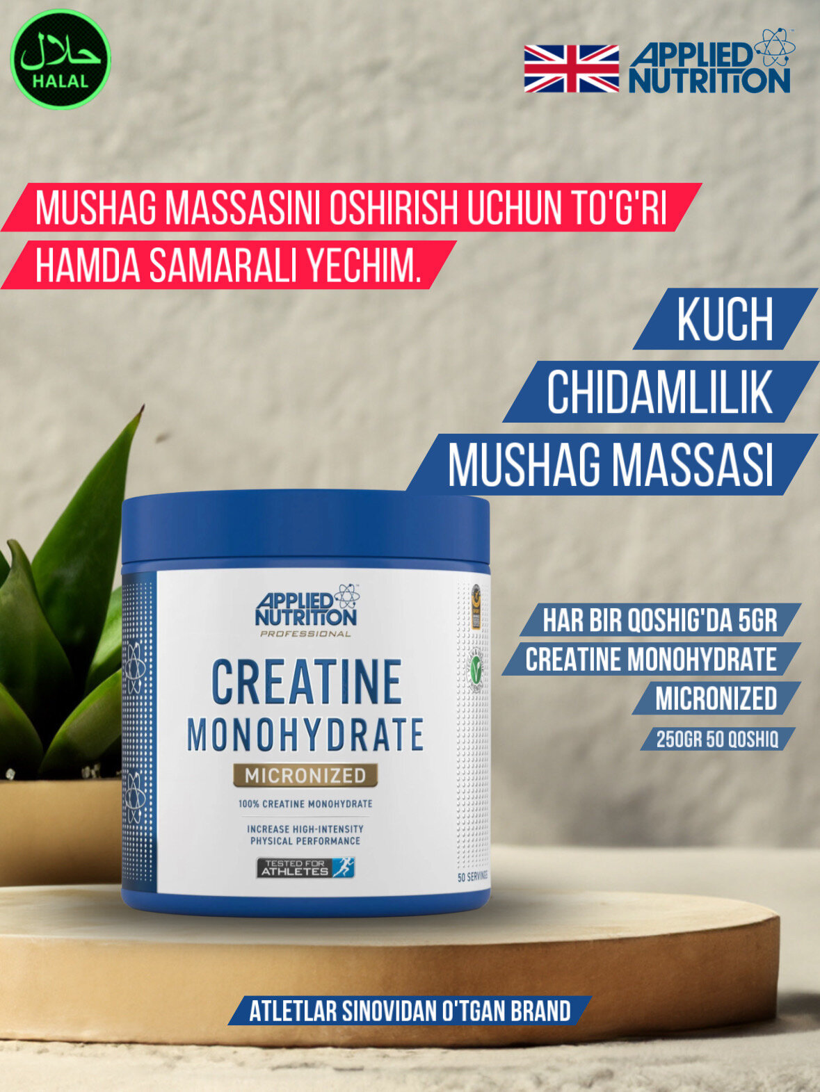 Applied Nutrition Creatine 50 servings 250g | Креатин моногидрат микронизированный| Креатин моногидрат микронизированный