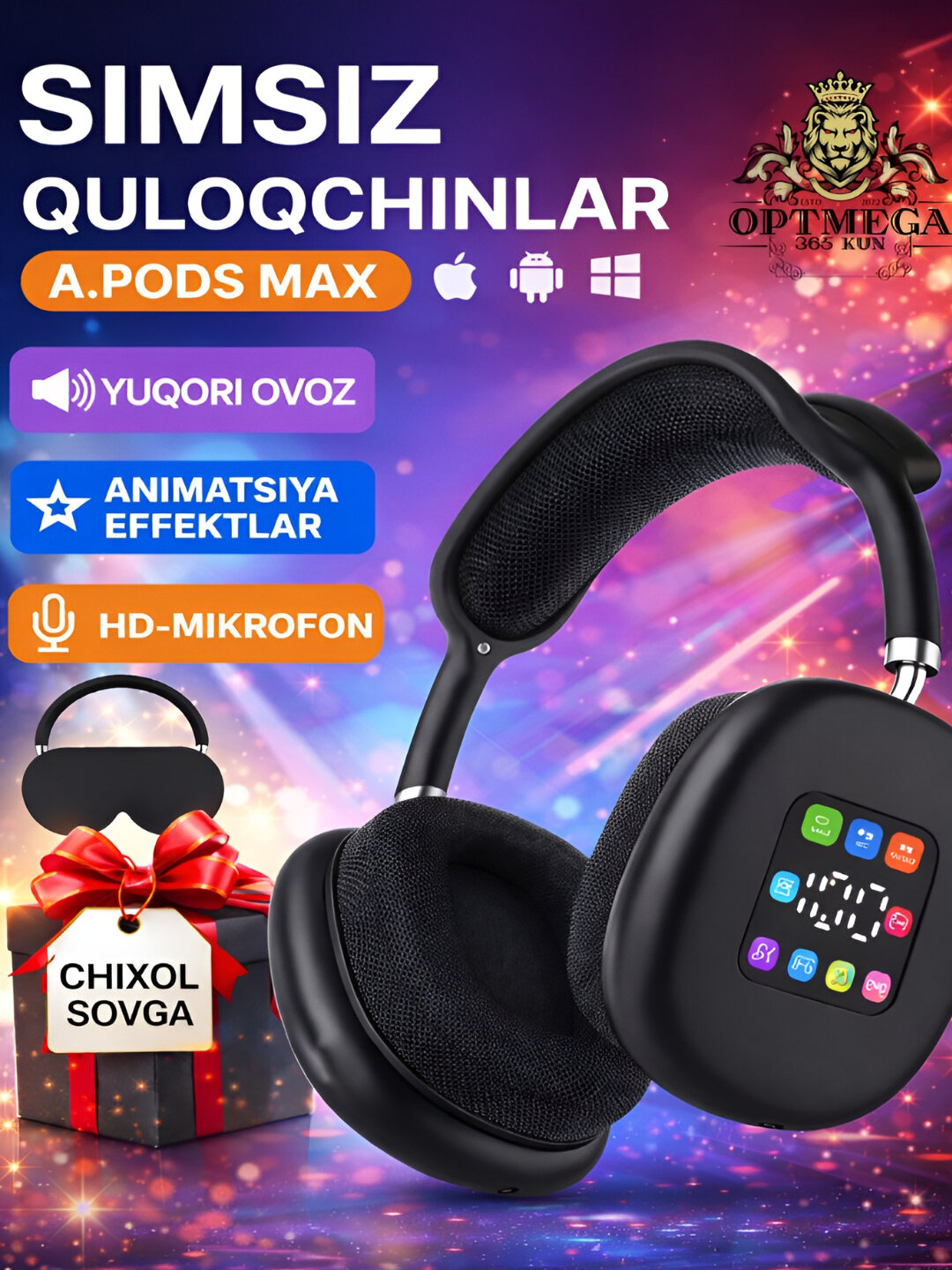 Беспроводные наушники P9 Bluetooth с экраном, микрофон, басс, поддержка SD и AUX - Черный