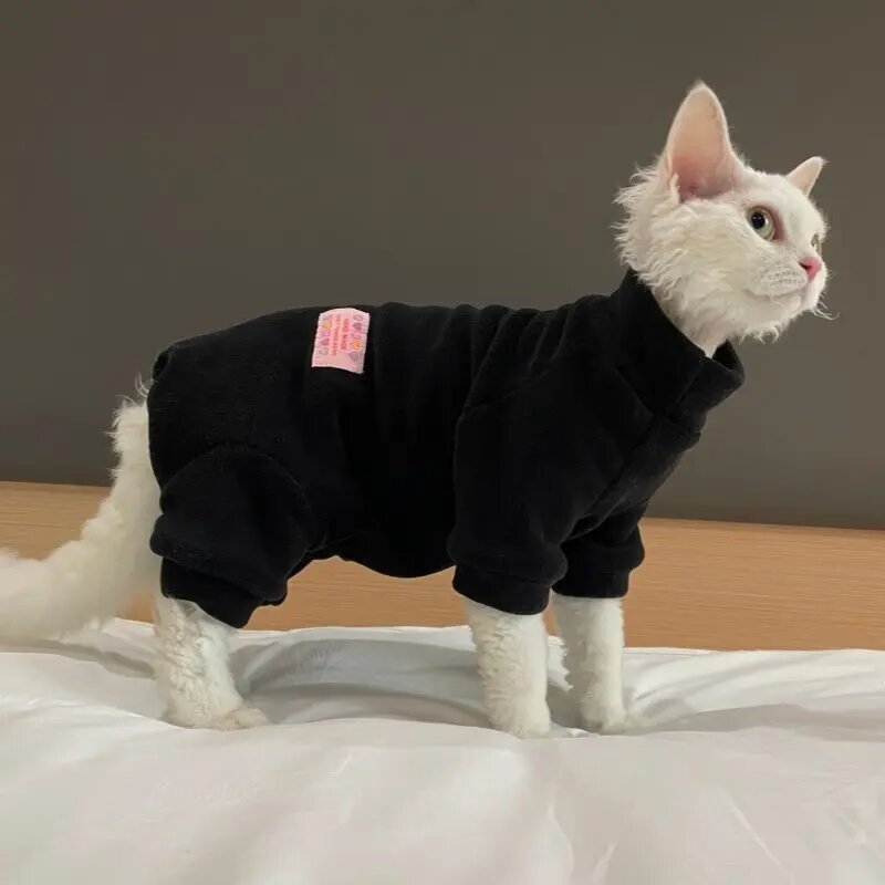 Черная флисовая кофта для кошек сфинкса 4-leg