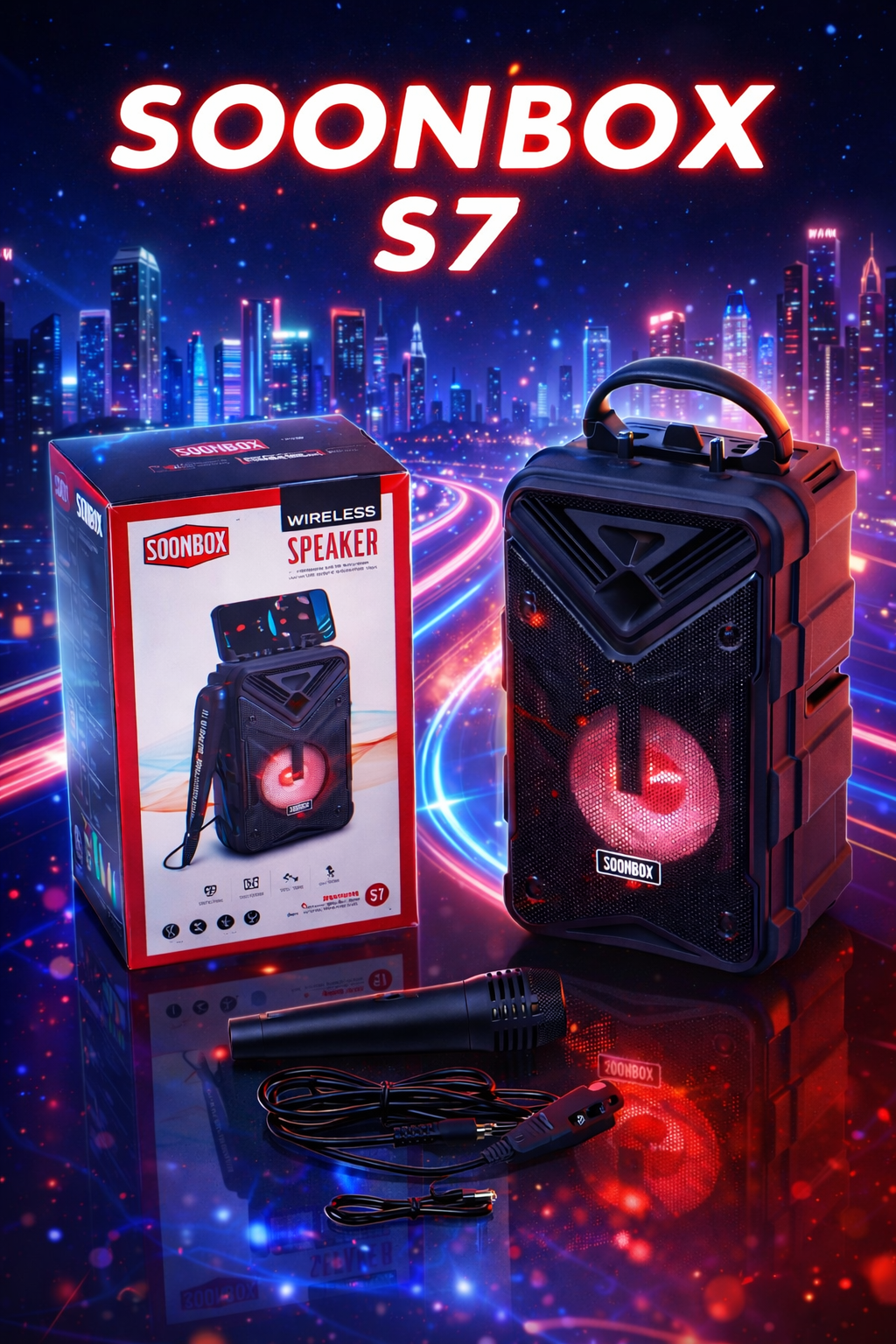 Караоке-колонка Soonbox S7, Bluetooth, FM-радио, микрофон, светодиодная подсветка