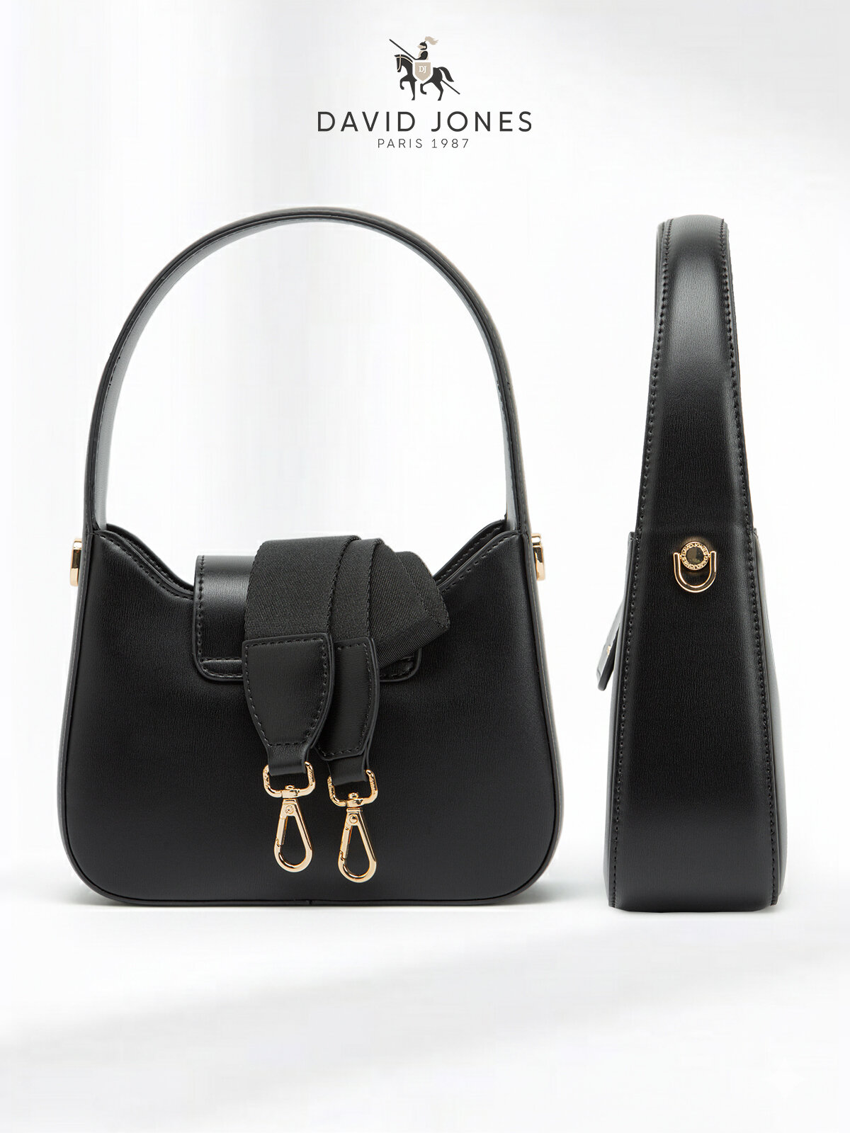 Сумка багет DAVID JONES, фактура гладкая, черный — фото 1