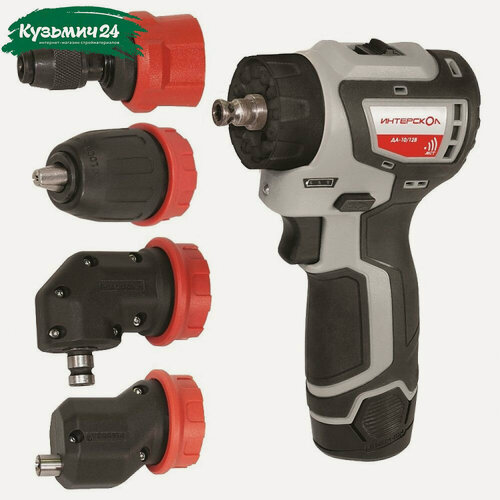 Изображение товара Аккумуляторный шуруповерт ИНТЕРСКОЛ ДА-10/12В 36 КомбиМакс, 4насадки, 12В 2 акк х 2.0 Ah, з. у, сумка